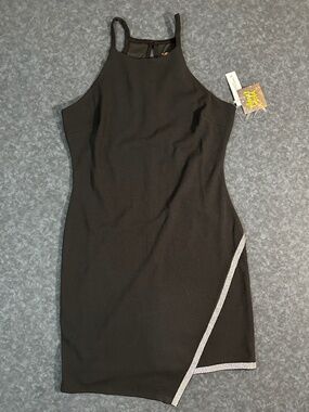 NWT Planet Gold High Neck Rhinestone Trim Dress Size Medium